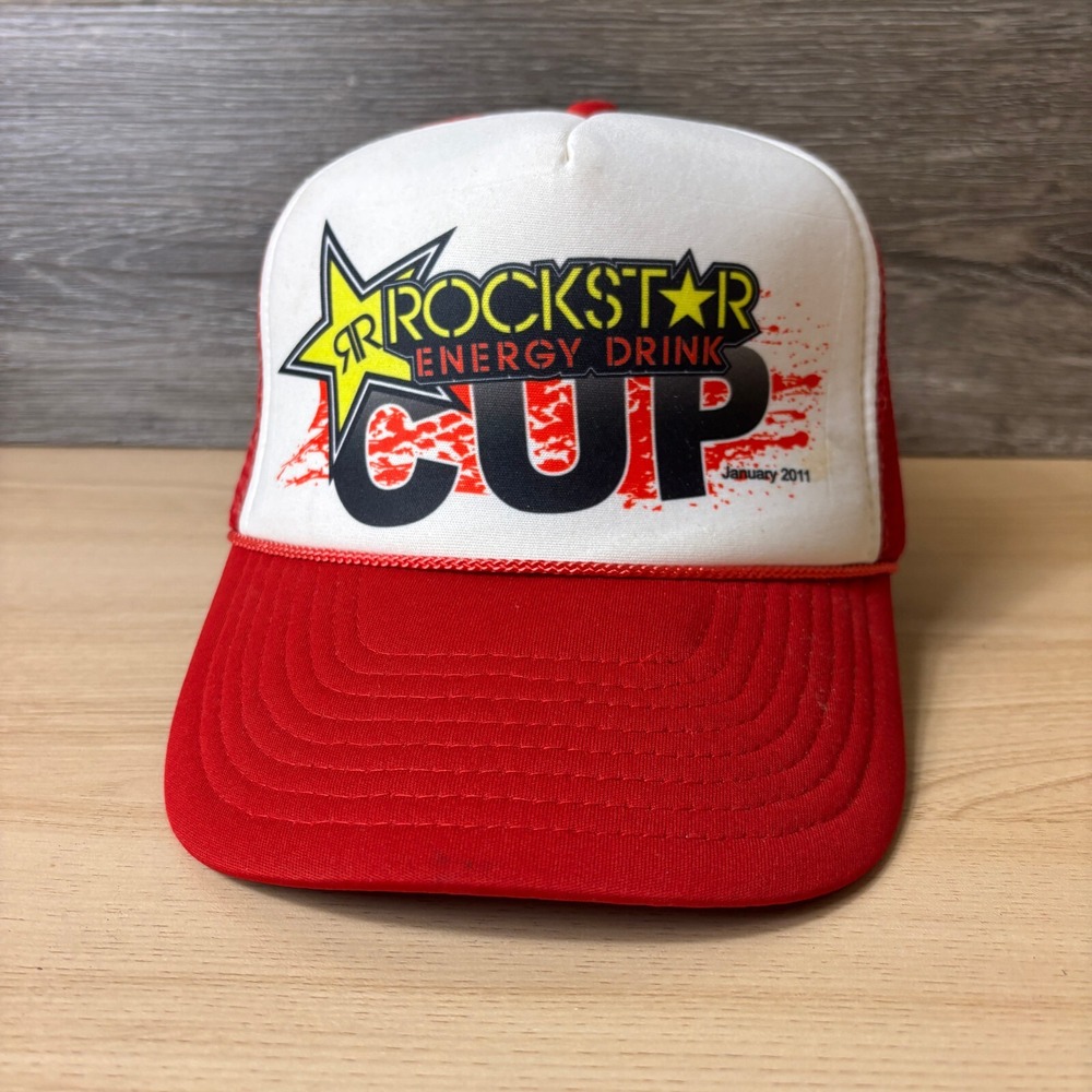 Rockstar Hat Cap Snapback Red Trucker Energy Drink Cup‎ Adjustable